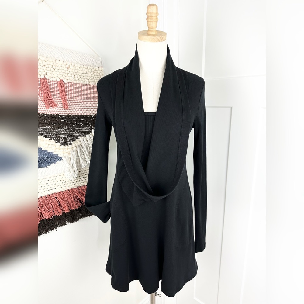 Prairie Underground Your Orbit Long Sleeve Shawl Collar Dress Black Sz XS